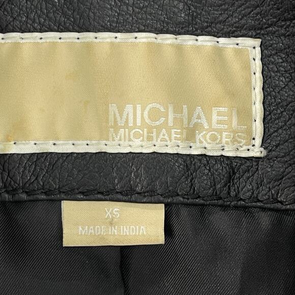 Michael Kors Womens Black Leather Jacket Size XS Classic Zip Up Party Evening - Picture 7 of 14